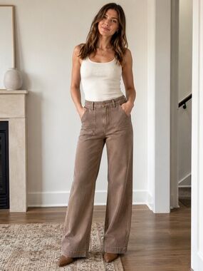 Le Superbe Utility Pants Women's 4 Brown High Rise Wide Leg Workwear Made USA